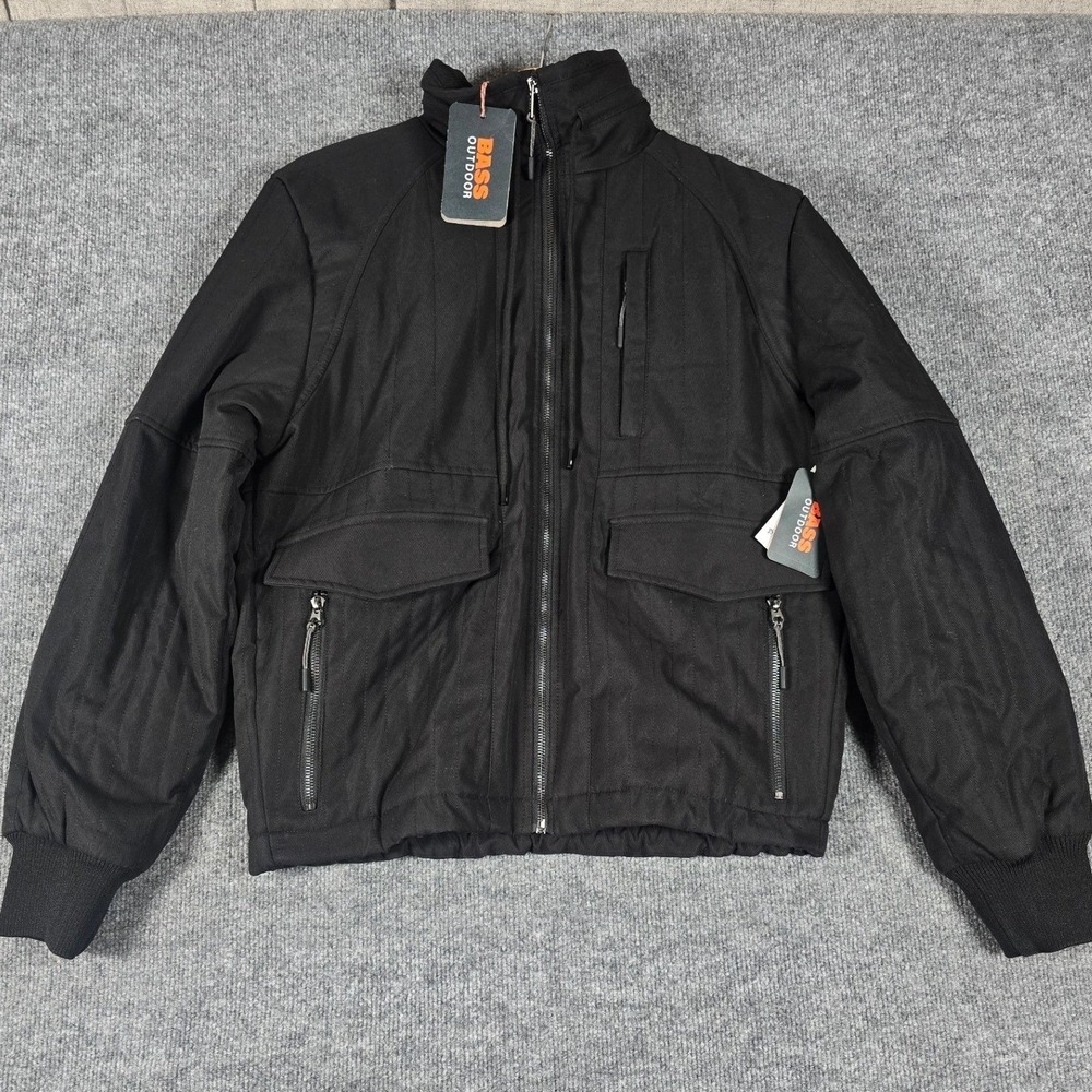 BASS OUTDOOR Mens Bomber Jacket Black Multi Combo Full Zip‎ Pockets Size S